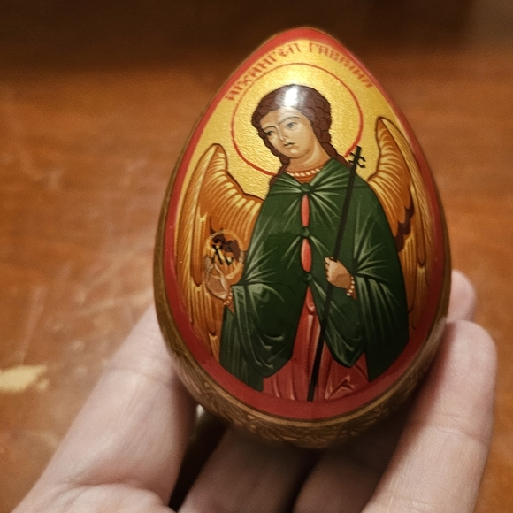 Orthodox Hand-Painted Gabriel Angel Egg Figurine 24 K gold Russian